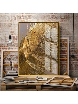 bronz Gold Siyah Kombini Sol |çerçeveli Temperli Cam Tablo Tekli Dikey