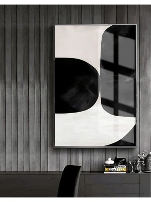 siyah-Beyaz Soyut Model 1 |çerçeveli Temperli Cam Tablo Tekli Dikey