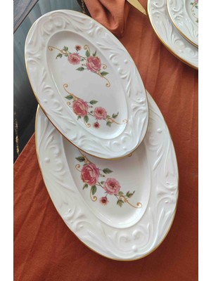 Ebruli Emaye Inci İkili Kayık Stonaware Tabak Seti Salata Tabağı