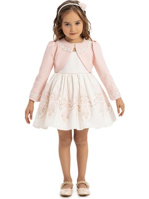 Pamina Kız Bebek Bolero ve Saç Aksesuarı Elbise 6-24 Ay Pudra