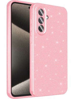 Bilişim Aksesuar Samsung Galaxy A36 Kılıf Kamera Korumalı Simli Lüks Sah Koton Kapak - Açık Pembe