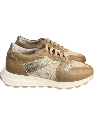 Bej  Deri Dantel Detay Comfort Taban Sneaker