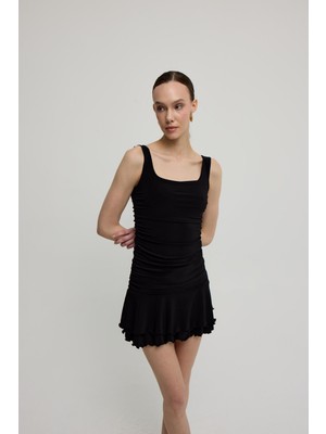 Tubia Kadın Siyah Kalın Askılı Yanları Büzgü Detaylı Elbise