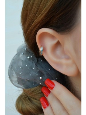 Sacce Scarves & Accessories Zirkon Taş Detaylı Sıralı Mavi Kalpli Helix Küpesi Kıkırdak Lob Tek Adet