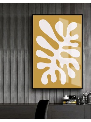 sarı-Beyaz Soyutvmodeli |çerçeveli Temperli Cam Tablo Tekli Dikey