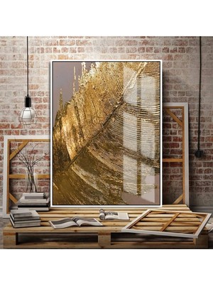 bronz Gold Siyah Kombini Sol |çerçeveli Temperli Cam Tablo Tekli Dikey