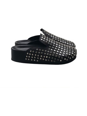 Siyah Deri Trok Slipper
