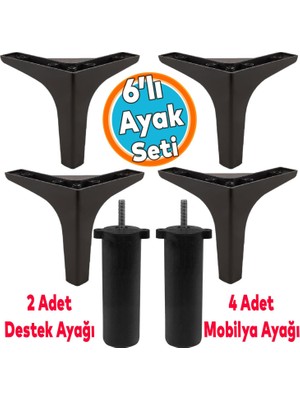Mobilya Tv Ünitesi Koltuk Kanepe Destek Ayağı 14 cm Siyah Baza Ayakları M8 Destek 6'lı Set