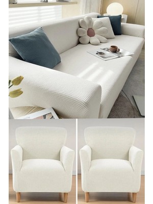 Hansarayhome Hansaray 3+3+1+1 Likrali Kare Desen Esnek Yikanabilir Koltuk Örtüsü Takımı
