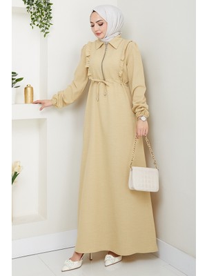 İlkimay.com Ansel Fırfırlı Elbise 1368 - Bej