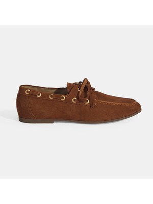 Limited Edition Kadın Taba Bağcık Detaylı Süet Loafer