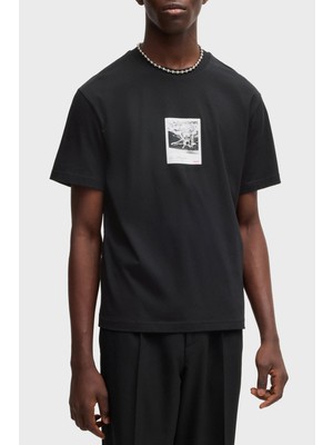 Hugo % 100 Pamuk Relaxed Fit Bisiklet Yaka Baskılı T Shirt Erkek T Shirt 50537535 001