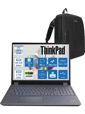 Lenovo Thinkpad Mws P16 Gen2 Intel I9-13980HX 48GB 5600MHZ  2tbssd 8GB/RTX2000ADA 16" Wqxga 165Hz (2560X1600) IPS 500NITS Windows 11 Pro Taşınabilir Workstation W21FA0003TXW29+ZETTAÇANTA