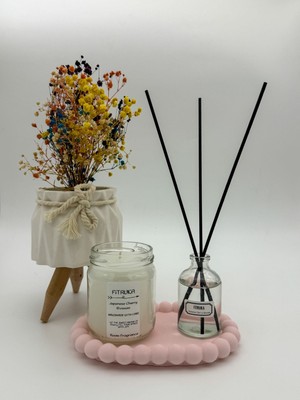 Japon Kiraz Çiçeği Kokulu Mum ve Oda Kokusu, Özel Tepsili Figürlü Cam Kavanoz