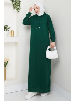 Arma Detay Kapüşonlu Elbise 1422 - Zümrüt Yeşili