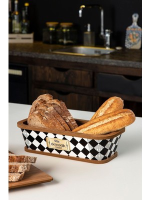 Doğal Ahşap Ekmek Sunum Sepeti - Dama Desen