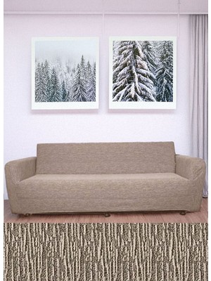 Hansaray 3 Kişilik Jakarlı Düz Desen Lastikli Koltuk Kılıfı Çekyat Koltuk Örtüsü Streç Esnek Kanepe Kılıfı