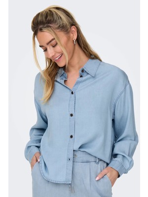 Only Kadın Onlcharıs Düşük Omuz Oversize Uzun Kollu Gömlek 15337928 Koyu Mavi