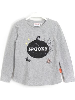 Emoji Emoji Çift Yönlü Pullu Kayan Pullu Kız Çocuk Mevsimlik Uzun Kollu Bluz Gri 001-0001704