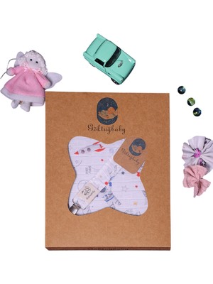 Göktuğ Baby 2 Katlı Mavi Robot Desenli  Pamuklu Müslin ve Pike Kumaş 5'li Bebek Seti,