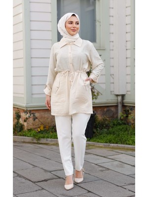 Pamuk Butik Kadın Tünel Geçişli Uzun Gömlek -PMK410