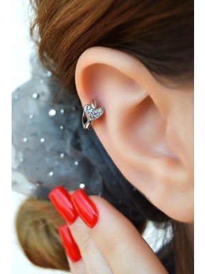 Sacce Scarves & Accessories Taşlı Kalp Detaylı Halka Helix Piercing Kıkırdak Lob Gümüş Renk