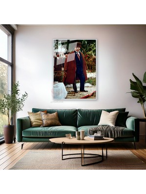 Ulu Önder Atatürk Metal Çerçeveli Cam Tablo Dikey Duvar Tablosu Renkli Atatürk Ev Ofis Dekoru