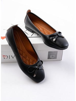 Potin Siyah  Fiyonklu ( 2 Cm) Oval Burunlu Günlük Kullanım Babet