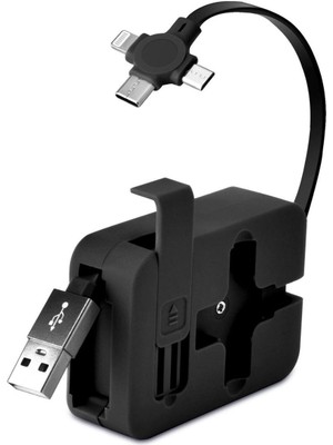 Cep Tipi Telefon Tutuculu Makaralı Uzayıp Kısalabilen 3'ü 1 Arada USB Şarj Kablosu
