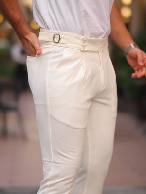 Erkek Old Money Kendinden Kemerli Kumaş Pantolon