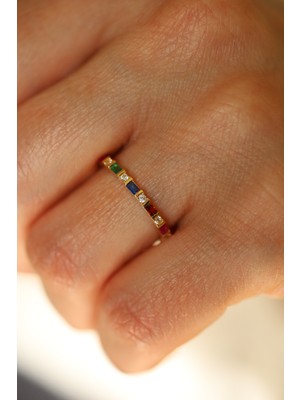 14 Ayar Altın Renkli Taş Sıralı Yarımtur Yüzük