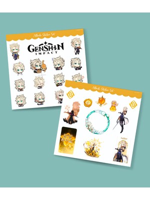 Genshin-Albedo 2 Li Sticker Set Parlak Kağıt-Monstat-Genshin Impact-Oyun Süsleme
