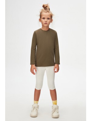 Kamuflaj Yeşil Basic Unisex Çocuk Mevsimlik Sıfır Yaka Uzun Kollu Tişört