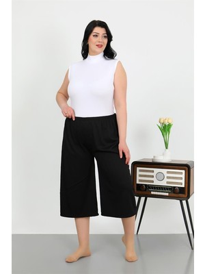 Moda Serdem Modaserdem  Kadın Büyük Beden Bürümcük Kapri 27561SIYAH