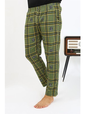 Moda Serdem Erkek Ekoseli Desen Penye Tek Alt Pijama 27540 Haki
