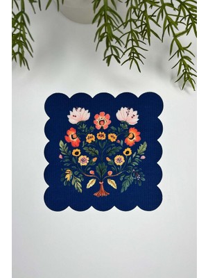 Lacivert Zemin Oryantal Çiçek Desenli Lazer Kesim Kokteyl Peçetesi 1 Adet