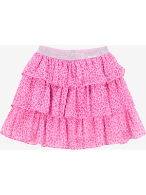 Barbie Lastikli Bel Normal Pembe Leopar Desenli Kısa Kız Çocuk Etek BRB5SG-ETK6510
