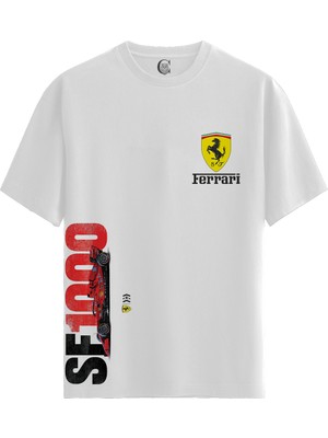 Color Luxe Ferrari SF1000 Legacy – %100 Pamuklu Kadın Beyaz Tişört – Premium Quality