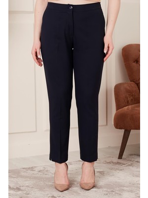 Rmg Bel Lastikli Paça Mini Yırtmaçlı Büyük Beden Lacivert Kumaş Pantolon