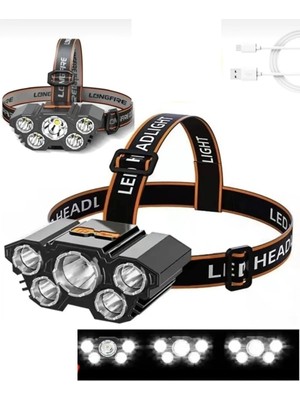 Kenko 150W Ultra Güçlü Kafa Lambası 5 Gözlü LED Fener Şarjlı Kamp Avcı Balıkçı İçin Kullanım