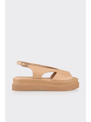 Elle Naturel Deri Kadın Topuklu Sandalet