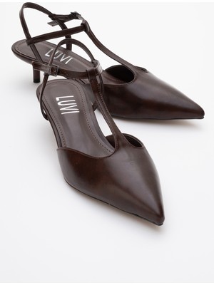 Asher Kahverengi Cilt Sivri Burun Arkası Açık Kadın Kısa Topuklu Ayakkabı