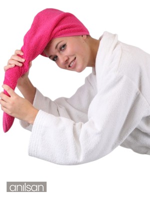 %100 Pamuk Fuşya Havlu Bone Saç Kurutma Bonesi Kafa Havlusu Duş Banyo Bonesi Islak Saç Kurulama Bone