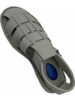 Roma Tarzı Jel Taban Hakiki Deri Erkek Sandalet Gri