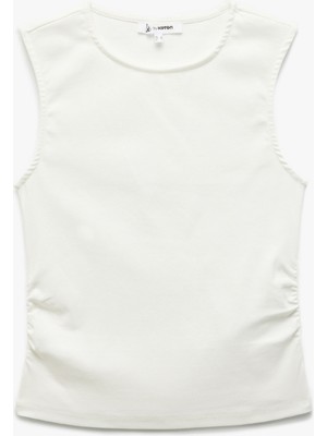 Koton Bisiklet Yaka Pamuklu Ribanalı Slim Fit Kolsuz Büzgülü Bluz