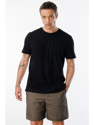 Erkek T-Shirt %100 Pamuk Regular Fit Standart Kesim Bisiklet Yaka Basic Tişört Basıc-T-Shırt1