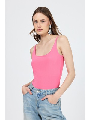 Pembe Ince Askılı Çıtçıtlı Bodysuit 13255