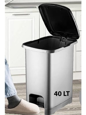 Banyo ve Mutfak Için Pedallı Plastik Çöp Kovası ( Iç Kovasız) Metalik Gri