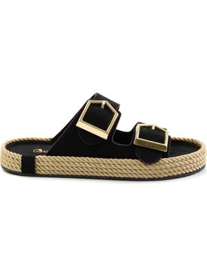 Bambi Siyah Kadın Terlik Süet Malzeme ile Konforlu Kullanım