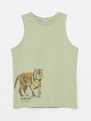 Lcw Kids yeşil Bisiklet Yaka Baskılı Pamuklu Erkek Çocuk Atlet